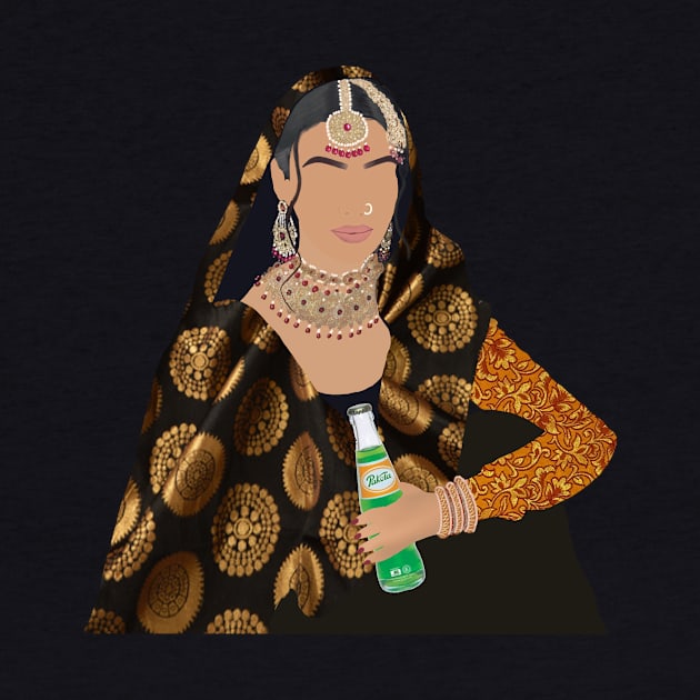 Indian Girl with nose ring and Pop Pakola Bottle by Saffronh Studio